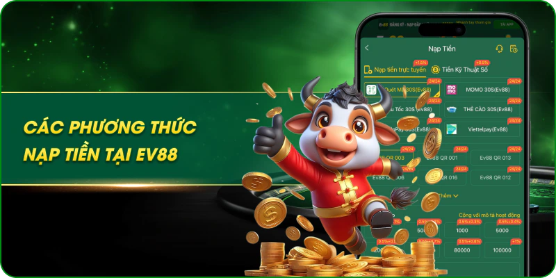 Các phương thức nạp tiền ev88